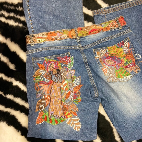 Basil and Maude embroidered and studded Y2K vintage lowrise bootcut jeans - Picture 4 of 6